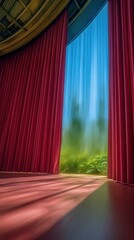 Curtain reveals a vibrant scene