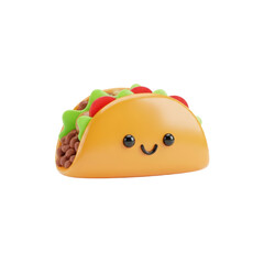 Cute Toy Taco with Smiling Face and Colorful Toppings on White Background