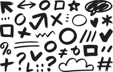 Hand Drawn Doodle Elements and Shapes in Black Ink Isolated on White