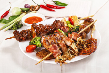 Asian grilled skewer assortment satay