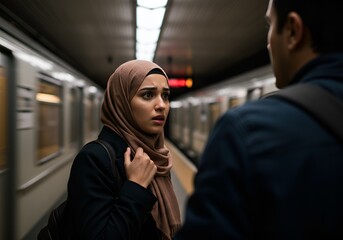 A woman being harassed on the subway platform