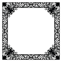 black and white frame with vintage floral ornament engraving art illustration