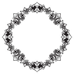 black and white frame with vintage floral ornament engraving art illustration