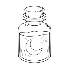 PrintCrescent moon in a magic potion bottle. Vector illustration in doodle style.