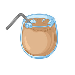 Cocoa drink in a glass with a straw. Vector illustration