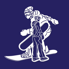 Extreme Sport Snowboarder Mix Action Snowboard Players Cartoon Graphic Vector