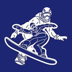 Shadow Extreme Sport Snowboarder Mix Action Snowboard Players Cartoon Graphic Vector