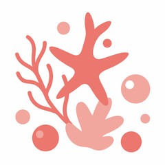 Coral reef starfish seaweed abstract illustration