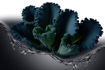 Dark leafy greens submerged in water splash