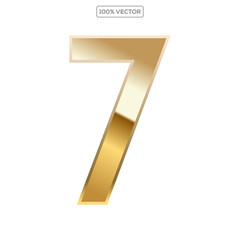 Gold 3d numbers 7 with endings made of golden isolated on transparent background. Vector elements template