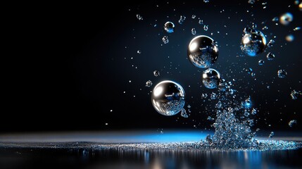 Floating glimmer lights in silver and steel blue against a shadowy abstract background