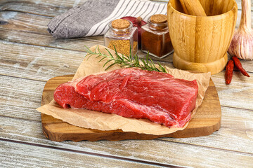 Raw beef flesh for cooking