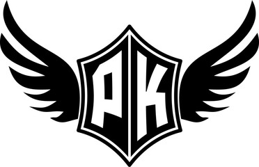 PK logo emblem with winged and shield template