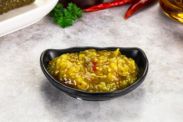 Souce gherkin relish with marinated cucumbers