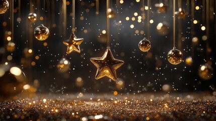 Digital glitter particles suspended in a starry abstract galaxy, 3D art theme