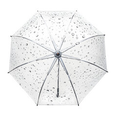 A photograph of a transparent umbrella with visible raindrops on its surface, isolated on a Transparent background. Capture the clarity of the umbrella and the texture of the water droplets.