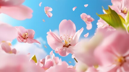 Delicate sakura flowers blooming with rich pink hues and clean backdrop