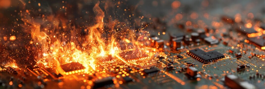 Circuit Board Experiencing Critical Failure With Error Sparks in Dynamic Setting Evoking Industrial Chaos
