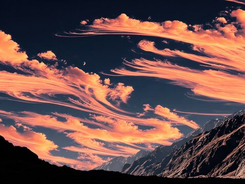Dramatic sunset clouds over a mountain valley