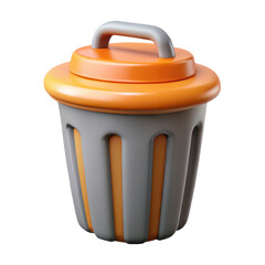 3d Orange and gray trash can illustration on transparent background
