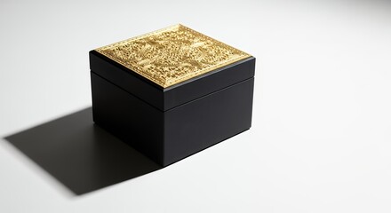 Elegant Black Box with Intricate Gold Top Detail