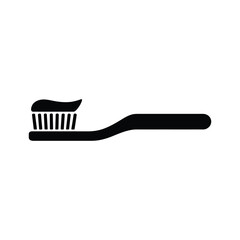 Simple black toothbrush icon with toothpaste