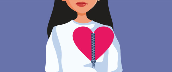 Woman With Broken Heart Recovering after Therapy Vector Illustration. Hopeful lady felling recovered after emotional breakup 
