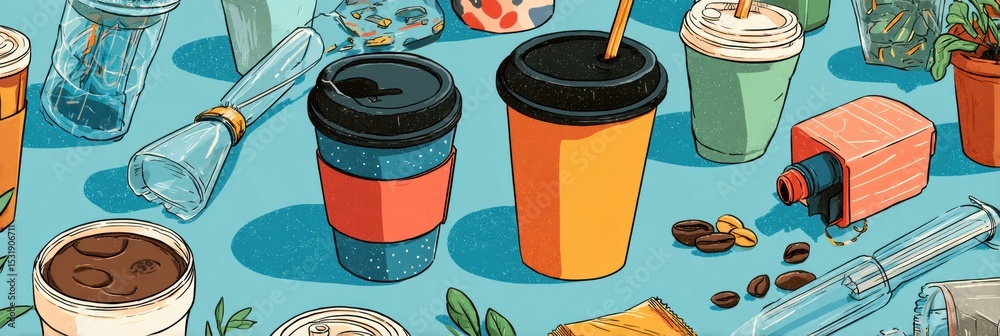 Poster Visual Guide on How to Decline Single-Use Plastics in Cafes for a Sustainable Lifestyle While Enjoying Your Favorite Beverages
