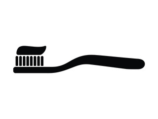 Simple black toothbrush icon with toothpaste