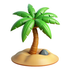 3d Palm tree on a sandy island on transparent background