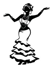 Elegant Silhouette of a Dancing Woman in Traditional Attire with Flair