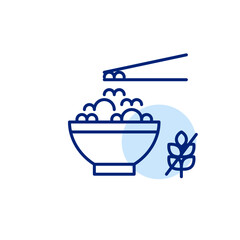 Rice in bowl, chopsticks and gluten free symbol. Dietary restrictions, food labelling. Pixel perfect, editable stroke vector icon. Asian cuisine