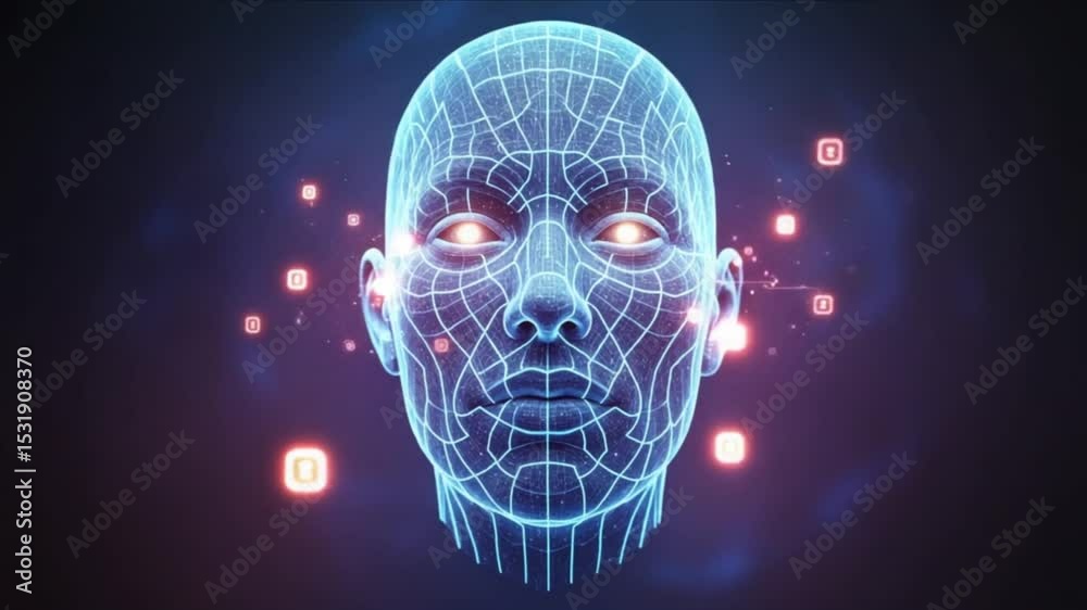Wall mural digital humanoid head ai artificial intelligence network neural network system futuristic technology