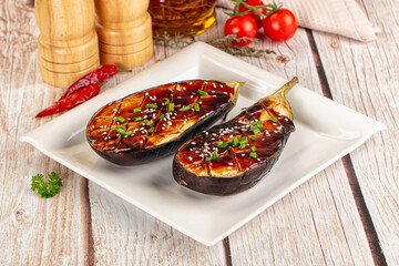Baked eggplant with teriyaki sause