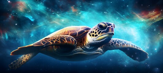 Galaxy Version of turtle world, ai generative