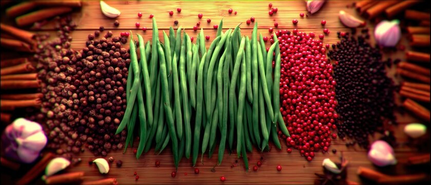 Colorful array of spices and beans