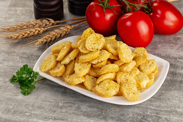 Crunchy croutons heap - roasted bread