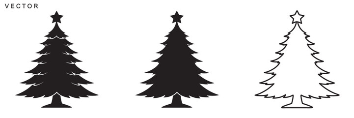 Christmas tree vector icon set, Christmas tree silhouette, vector illustration