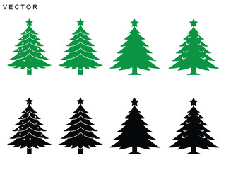 Christmas tree vector icon set, Christmas tree silhouette, vector illustration