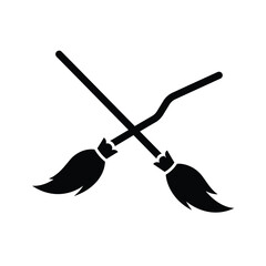 Two witches broomsticks crossed halloween icon