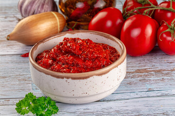 Bulgarian traditional lutenica pepper sauce