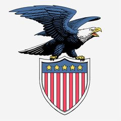 Eagle Illustration Perched on American Shield