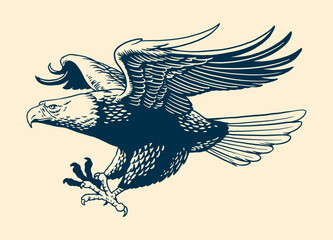 Hand Drawn American Eagle Illustration in Vintage Style