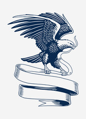 Illustration of American Eagle Holding Vintage Ribbon