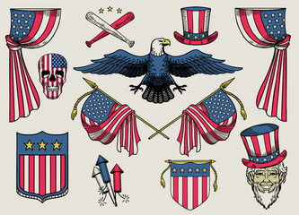 Set Illustration of Object in USA Color Flag