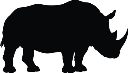 Black rhino silhouette vector illustration, African wild animal graphic, endangered species icon, strong horned mammal on white background, nature creature shape, safari wildlife art