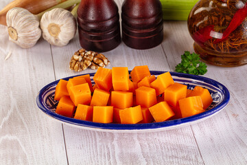 Yellow cheddae cheese cubes snack