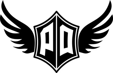 PQ logo emblem with winged and shield template