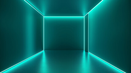 Abstract green interior room with blank walls and modern 3D design