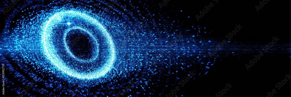Aufkleber Glowing Abstract Digital Eye Symbol in Blue Matrix Background With Right Zone Free for Additional Graphics or Text